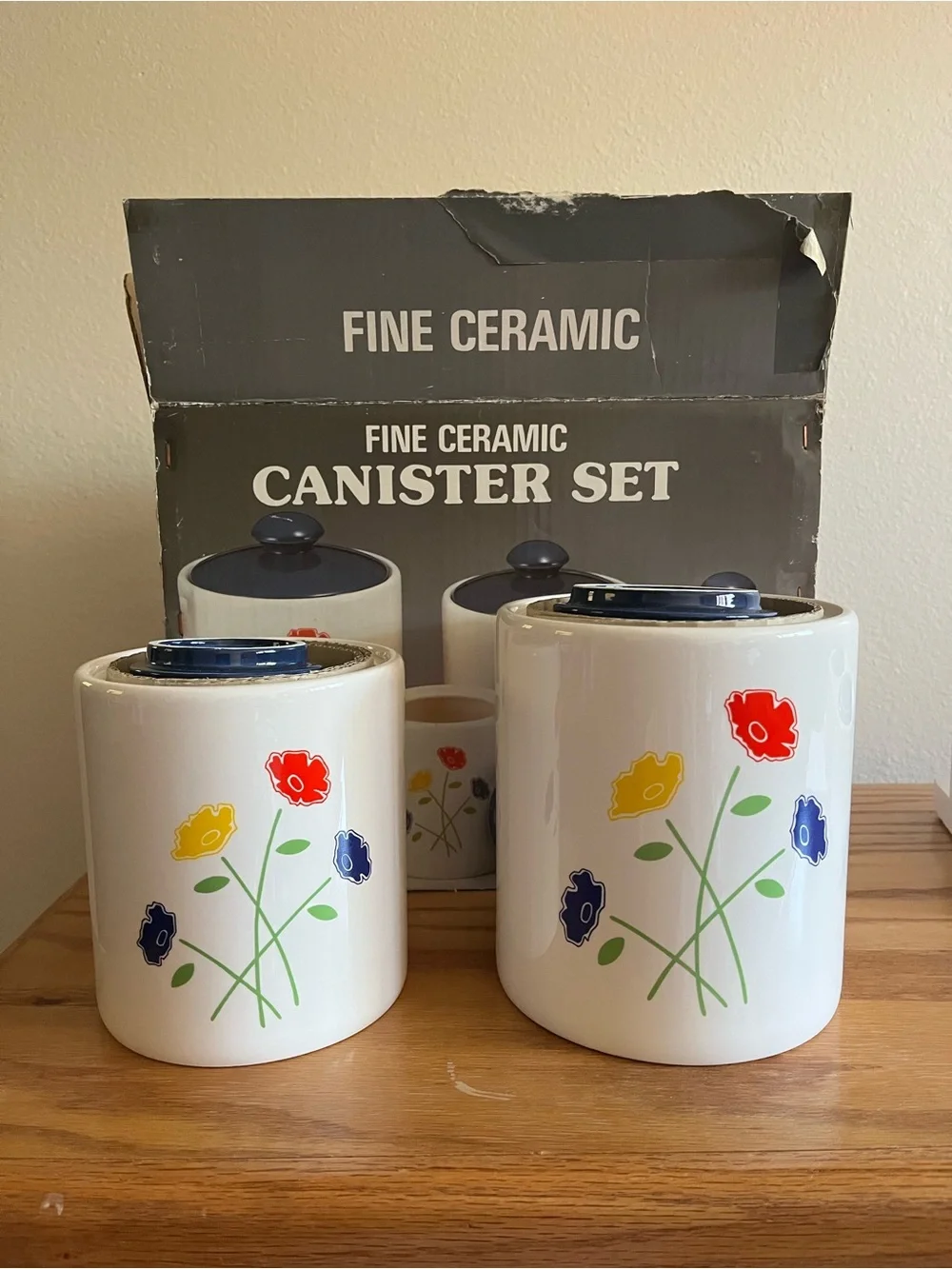 Vintage 1980s Japan Ceramic Canister Set 4-Pc Floral Cottagecore New in Box 86-2